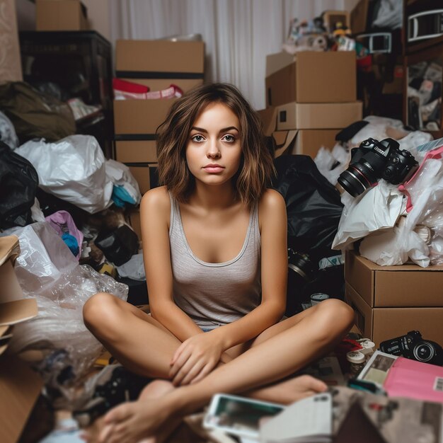 Eine Frau steht vor einer Wand mit verschiedenen Modellen