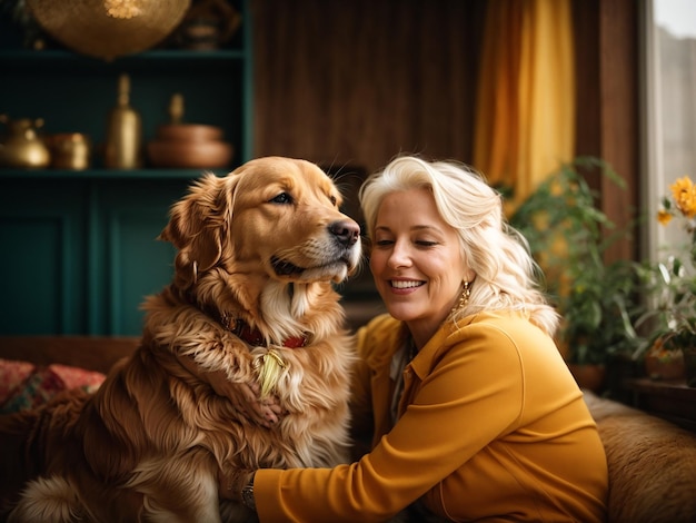 Eine Frau streichelt einen Hund