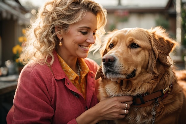 Eine Frau streichelt einen Hund