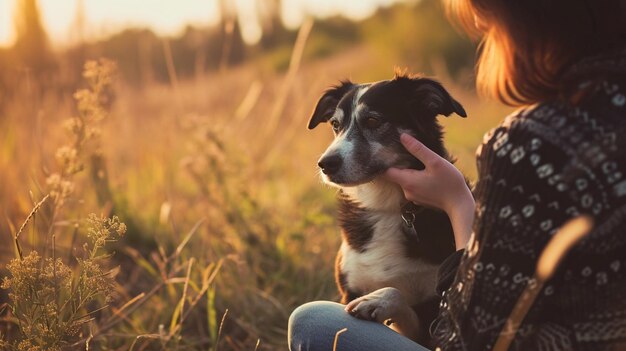 Eine Frau streichelt einen niedlichen roten Hund, der auf ihrem Schoß schläft Closeup Love Your Pet Day AI Generative