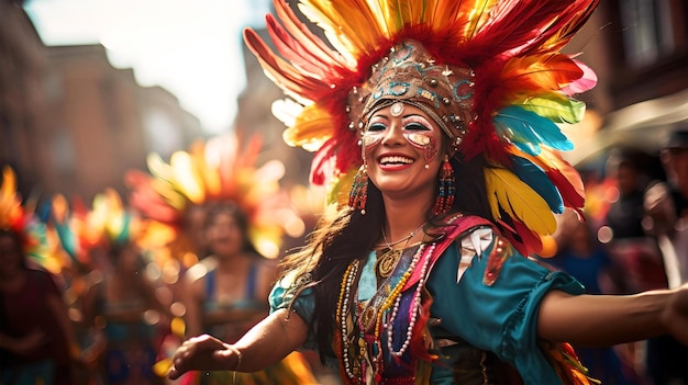 Foto eine frau tanzt auf einem bolivianischen straßenkarneval, einem nationalen feiertag, typische kleidung