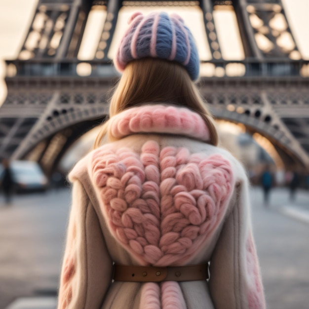 Eine Frau trägt eine Jacke, auf deren Saum „Paris“ steht.