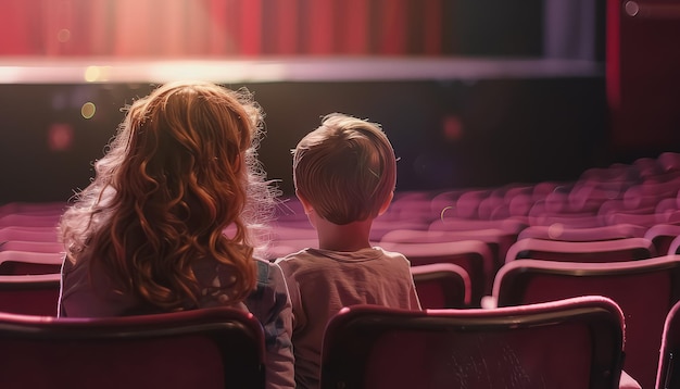 Eine Frau und ein Kind sitzen in einem Theater