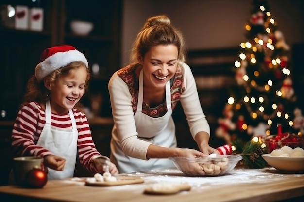 Eine Frau und ein kleines Mädchen backen Kekse