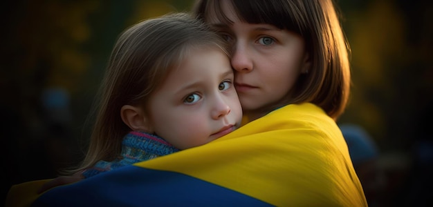 Foto eine frau und ein kleines mädchen, eingewickelt in eine decke