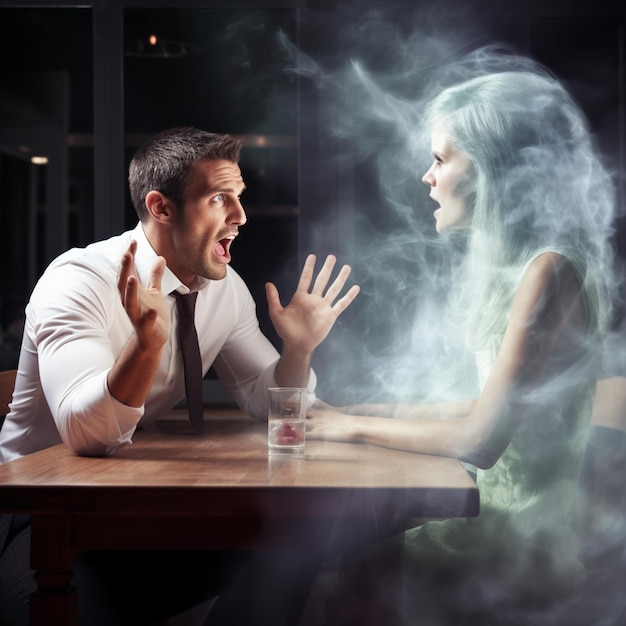 eine Frau und ein Mann wütende Stimmung mit Rauch