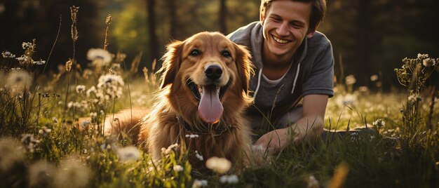 Eine Frau und ihr aktiver Beagle-Wurf interagieren freundschaftlich