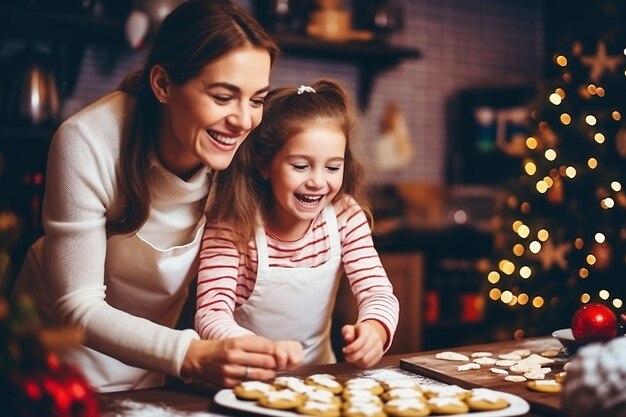 Eine Frau und zwei junge Mädchen machen Weihnachtskekse