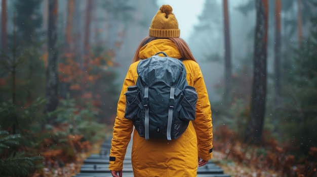 Foto eine frau wandert durch einen waldweg