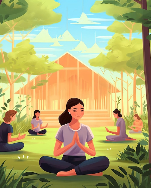 Eine friedliche Achtsamkeitssitzung Studenten meditieren in einer ruhigen Umgebung und lernen Techniken