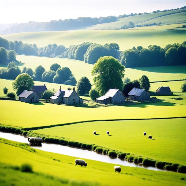 Eine friedliche Landschaft mit sanften Hügeln