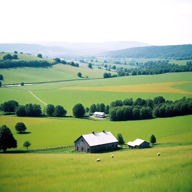 Eine friedliche Landschaft mit sanften Hügeln