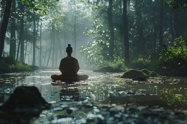 Eine friedliche Meditation in einem ruhigen Wald