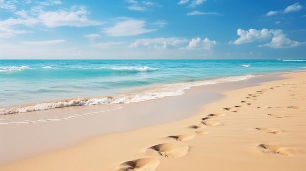 eine friedliche Strandszene mit Fußspuren im Sand, die die Reise der Freundschaft symbolisieren