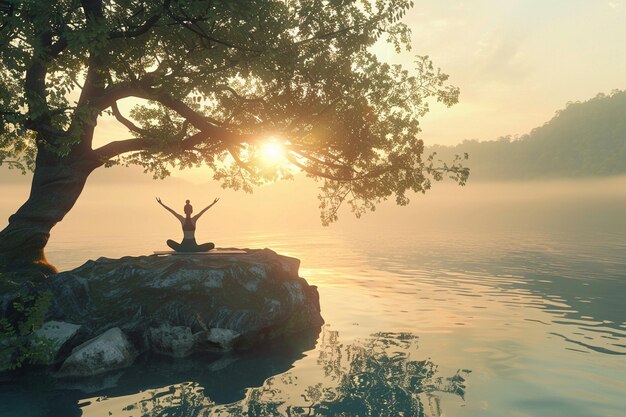 Eine friedliche Yoga-Sitzung bei Sonnenaufgang