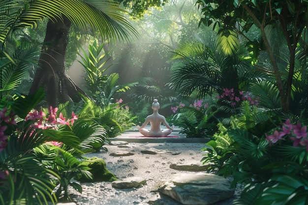 Eine friedliche Yoga-Sitzung in einem üppigen Garten