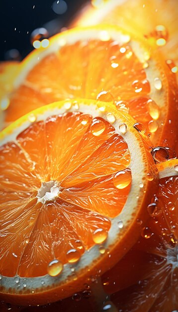 Foto eine frische fotoaufnahme von orangenfrüchten mit filmischem wasserspritz