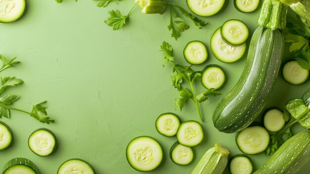 Eine frische Zucchini umgeben von einigen Zucchini-Schnitten