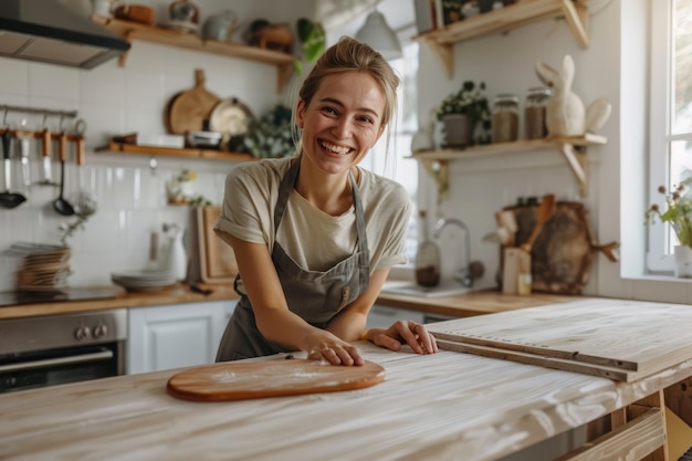 Eine fröhliche Frau in ihrer Küche