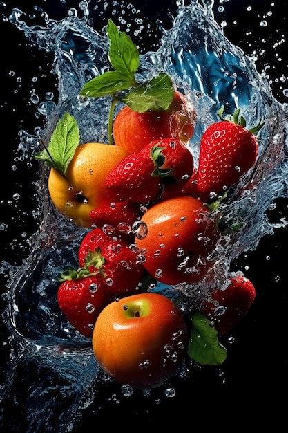 Eine Frucht, die in einem Glas Wasser spritzt
