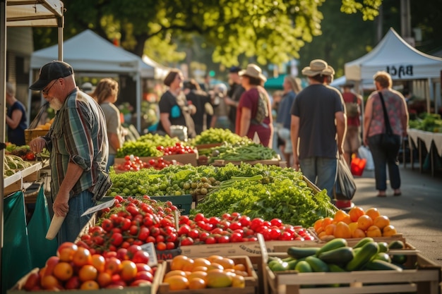 Foto eine frühe morgen-bauernmarkt-szene glänzt