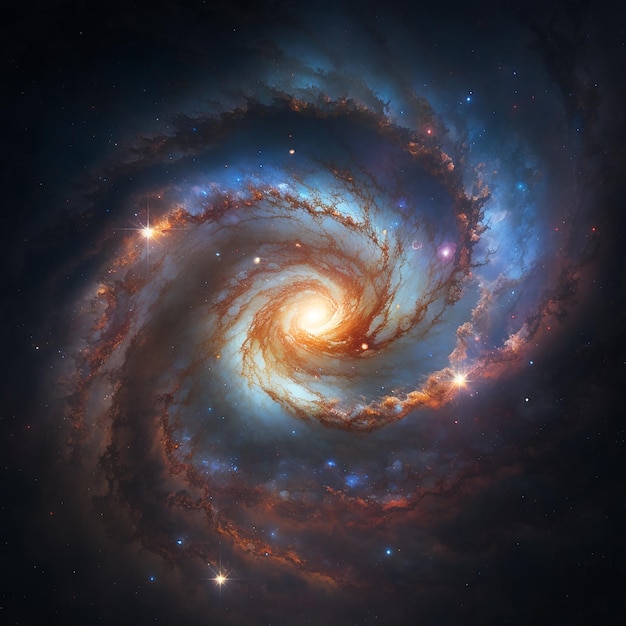 Eine Galaxie mit Spiraldesign in Blau und Orange