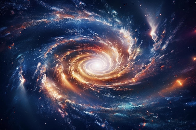Eine Galaxie mit Spiraldesign und dem Universum im Hintergrund.