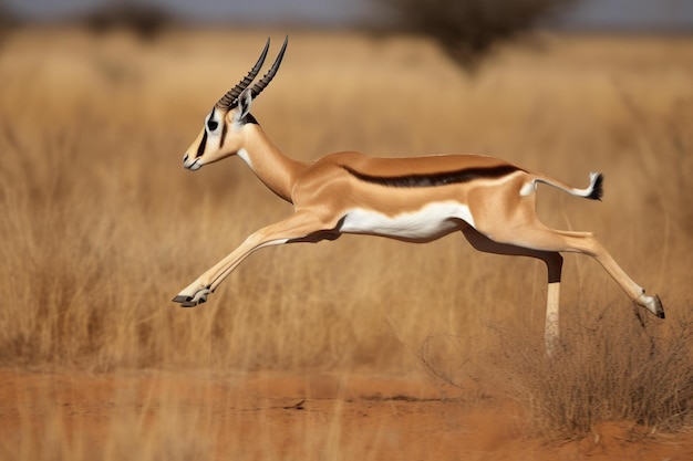 Eine Gazelle springt in freier Wildbahn im Gras.