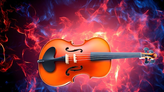 Eine Geige mit blauem Hintergrund und dem Wort Violine darauf.