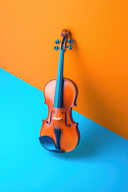 eine Geige wird gegen einen blauen Hintergrund dargestellt