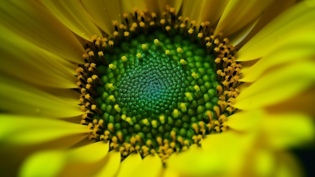 Eine gelbe Blume mit einer grünen Mitte und einer gelben Mitte.