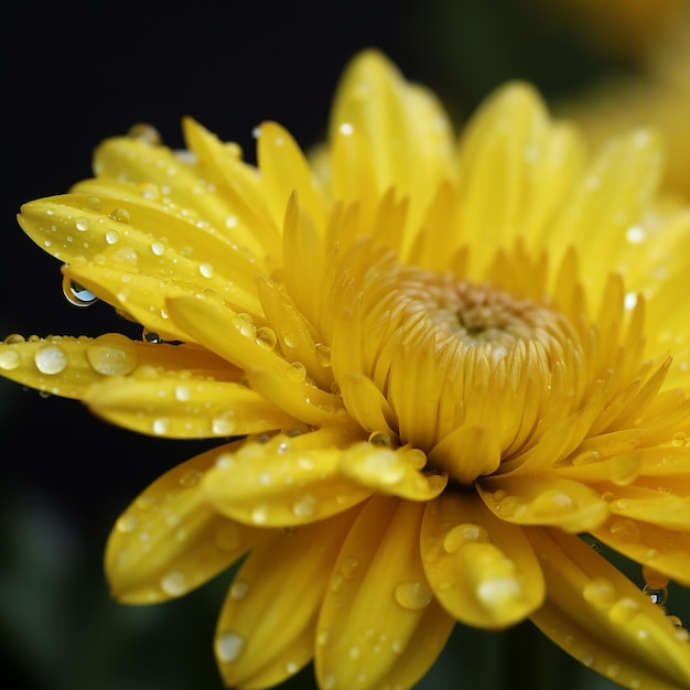 Eine gelbe Blume mit Wassertropfen darauf