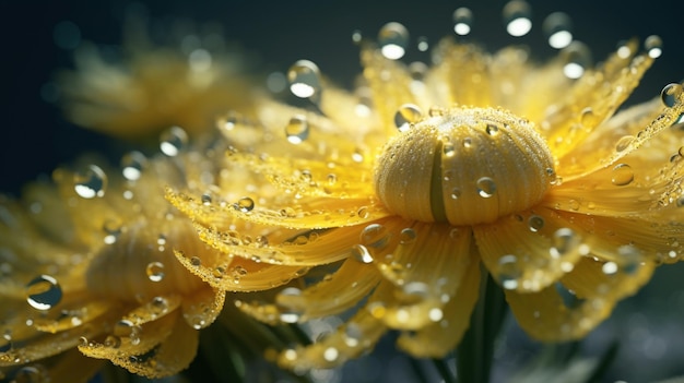 Eine gelbe Blume mit Wassertropfen darauf