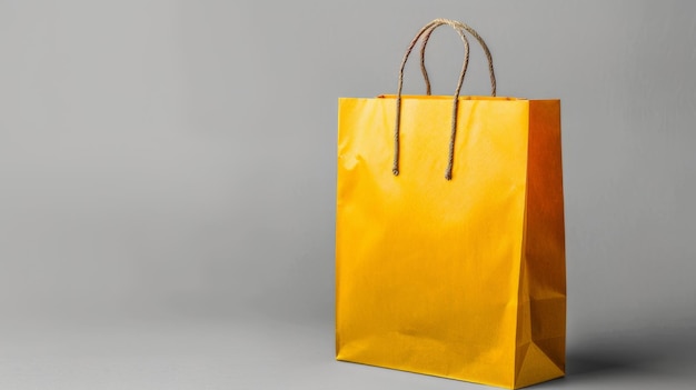 eine gelbe Einkaufstasche mit Händeln, auf denen Shopping steht
