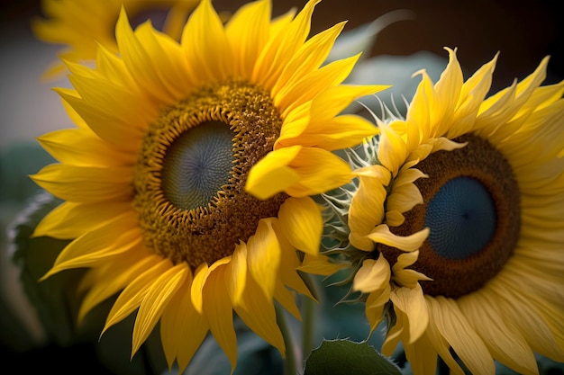 Eine gelbe Sonnenblume ist nahe bei einer gelben Blume