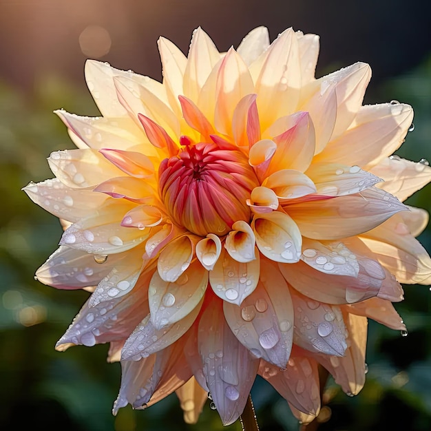 Eine gelbe und rote Blume mit Wassertropfen darauf