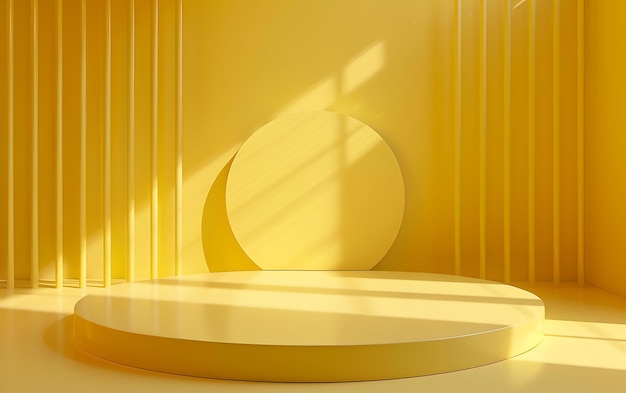 eine gelbe Wand mit einem runden Objekt darauf und einem Schatten an der Wand