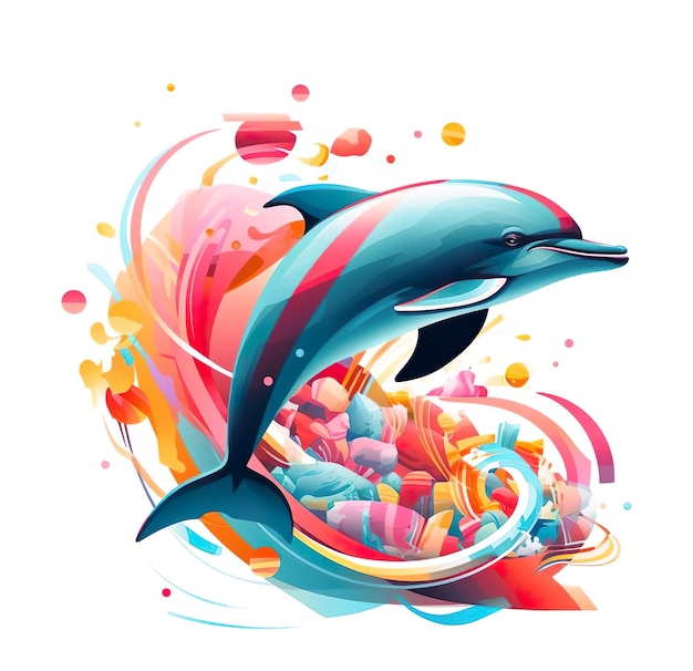 Eine Gemäldeillustration eines Delfins mit einem bunten Muster auf dem Rücken und der Unterseite