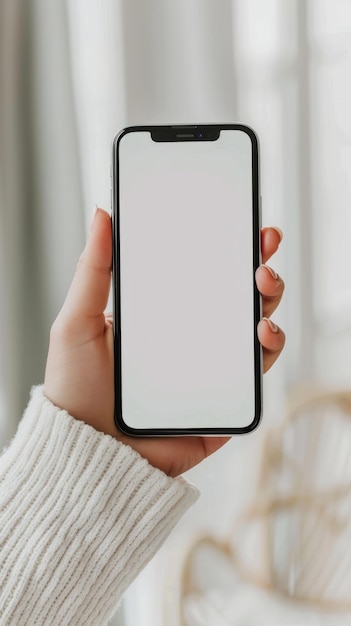 Foto eine gemütliche präsentation eines smartphones mit einem leeren bildschirm vor einem weichen hintergrund im innenraum