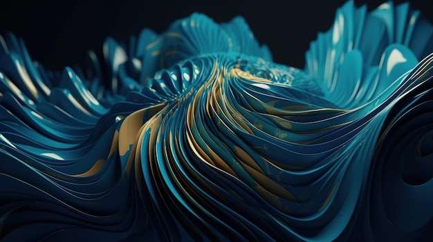 Eine generative KI mit blauem, welligem, glänzendem abstraktem Hintergrund