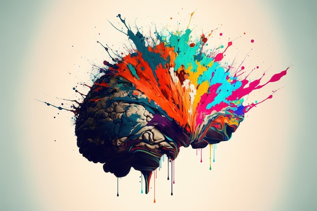 Eine geniale abstrakte Malereikunst des menschlichen Gehirns mit kreativem Aquarellspritzer