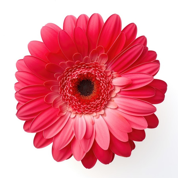 Eine Gerbera-Blume isoliert auf weißem Hintergrund, Draufsicht. Blumenmuster