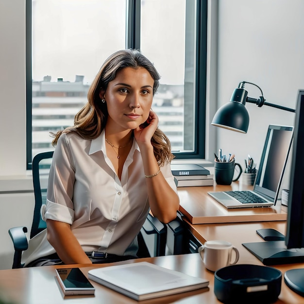 eine Geschäftsfrau, die am Schreibtisch arbeitet