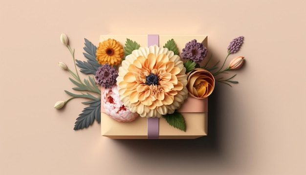 Eine Geschenkbox mit Blumen darauf