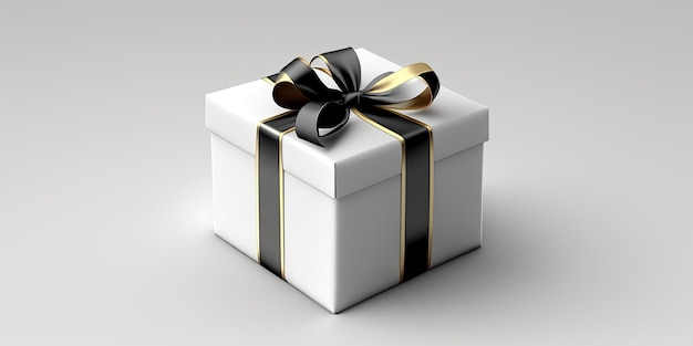 Eine Geschenkbox mit schwarzem Band auf grauem Hintergrund