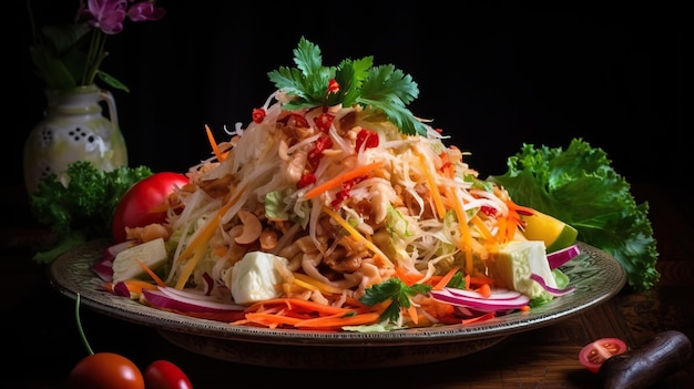 Eine Geschmacksexplosion in leuchtenden und lebendigen Farben von frischem und würzigem Som-Tum-Salat