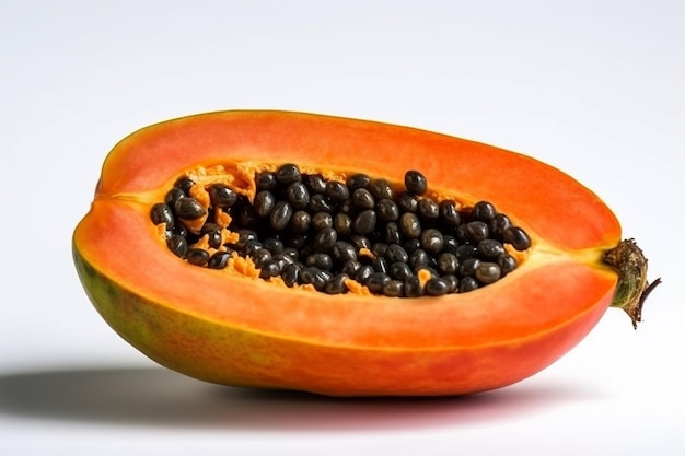 Eine geschnittene Papaya mit den Samen darin