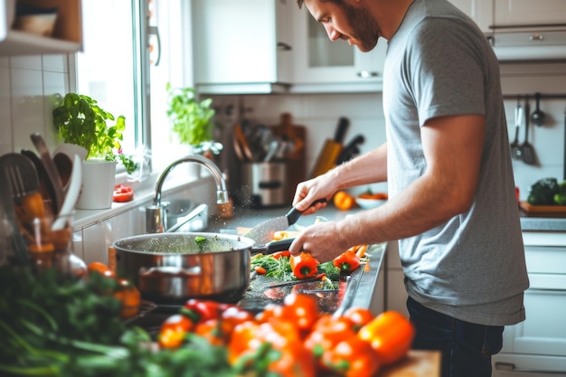 Eine gesunde Mahlzeit mit frischem Gemüse zubereiten