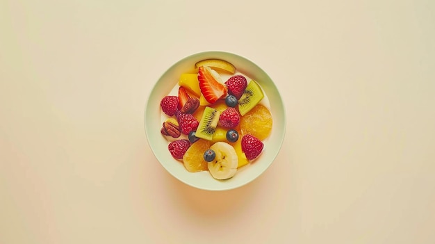Eine gesunde Schüssel mit frischem Fruchtsalat auf einem anderen Hintergrund