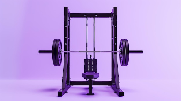 Eine Gewichtsmaschine zeichnet sich vor einem leuchtend lila Hintergrund aus